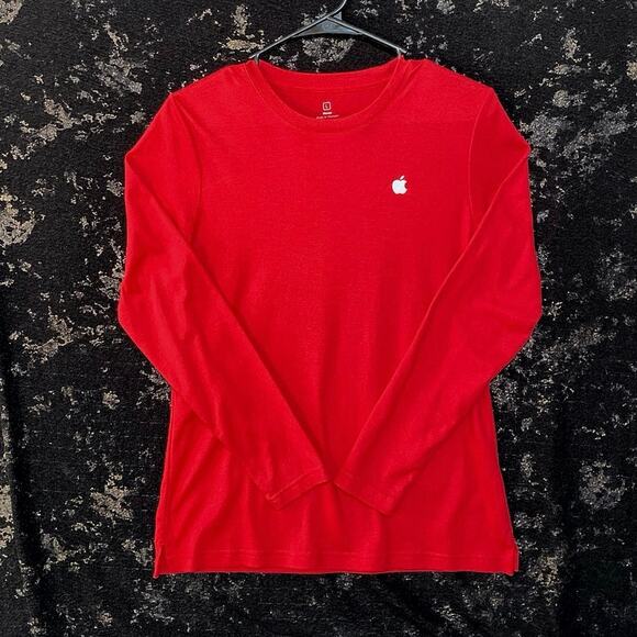 Apple Computer Employee Long Sleeve Shirt Women Size Large Red Holiday Cotton - Picture 1 of 10